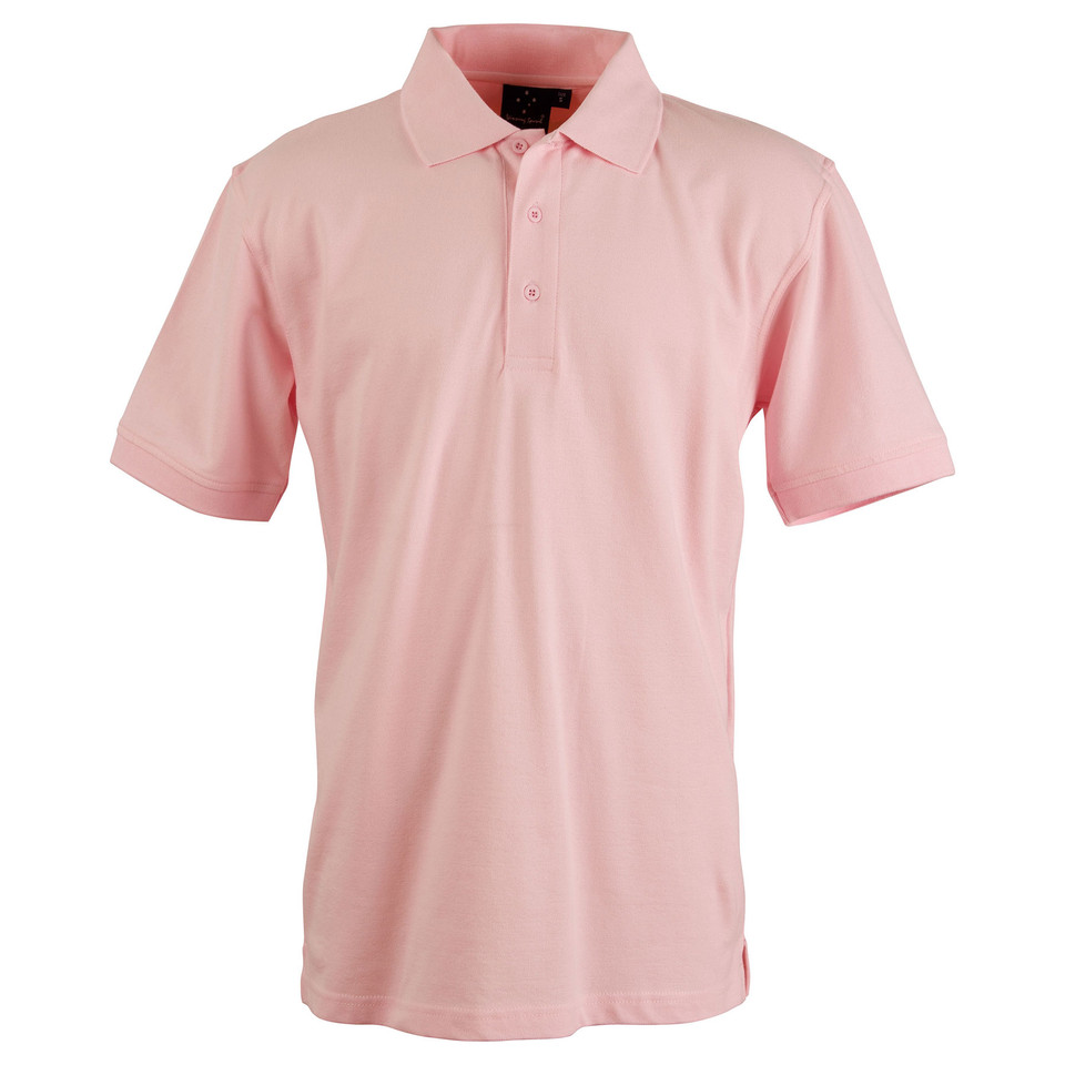 Light pink pique stretch polo shirt with collar and button placket