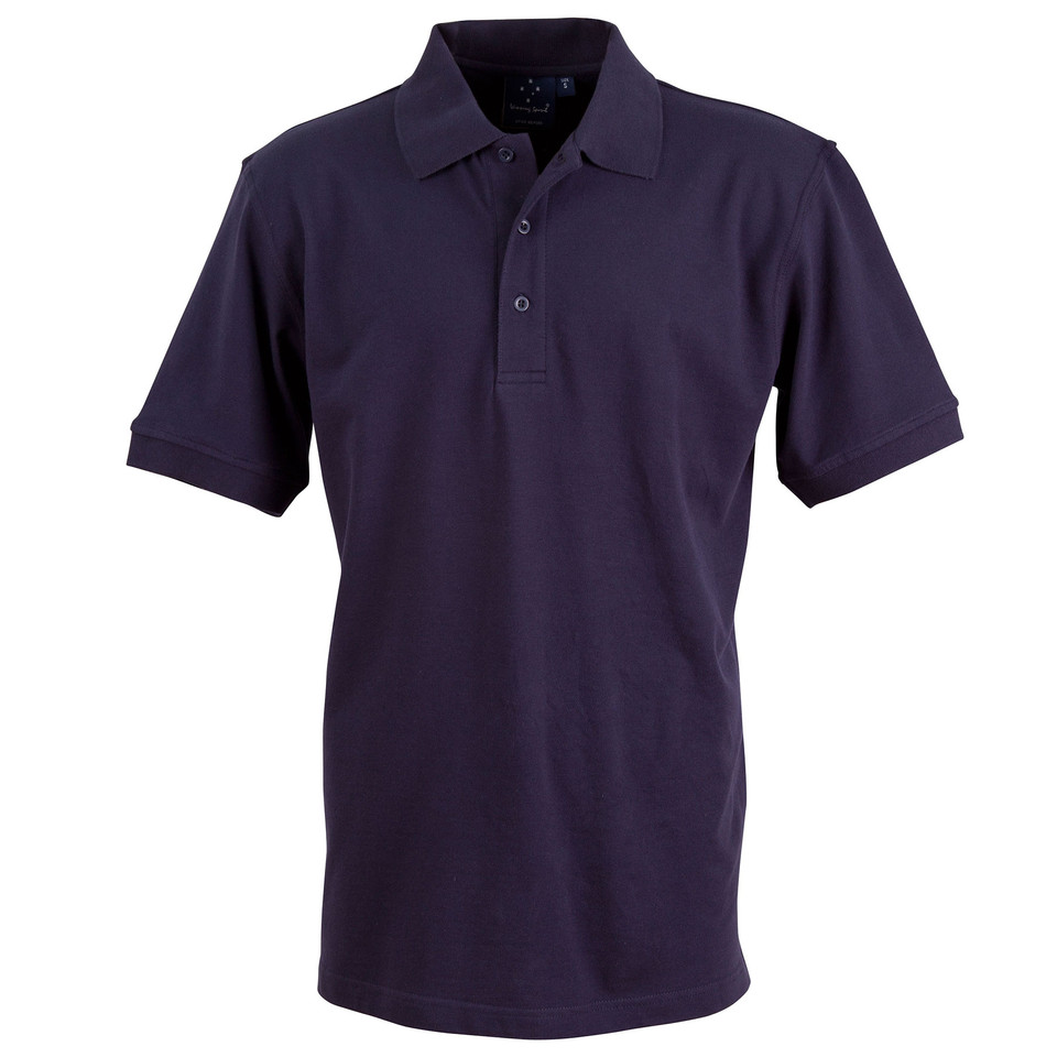 UPTON Men's Pique Stretch Polo Shirt, a plain short sleeve work uniform top with a comfortable cotton-stretch blend for bulk corporate orders-Navy