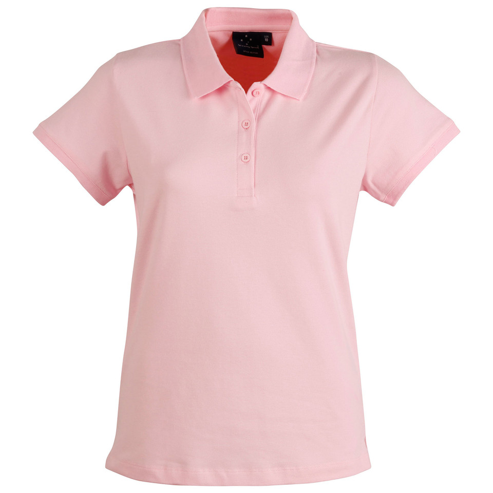 UPTON women's slim fit short sleeve cotton stretch pique polo shirt in pink. This soft-feel, durable polo is shaped for the body and ideal for corporate uniform or casual wear.