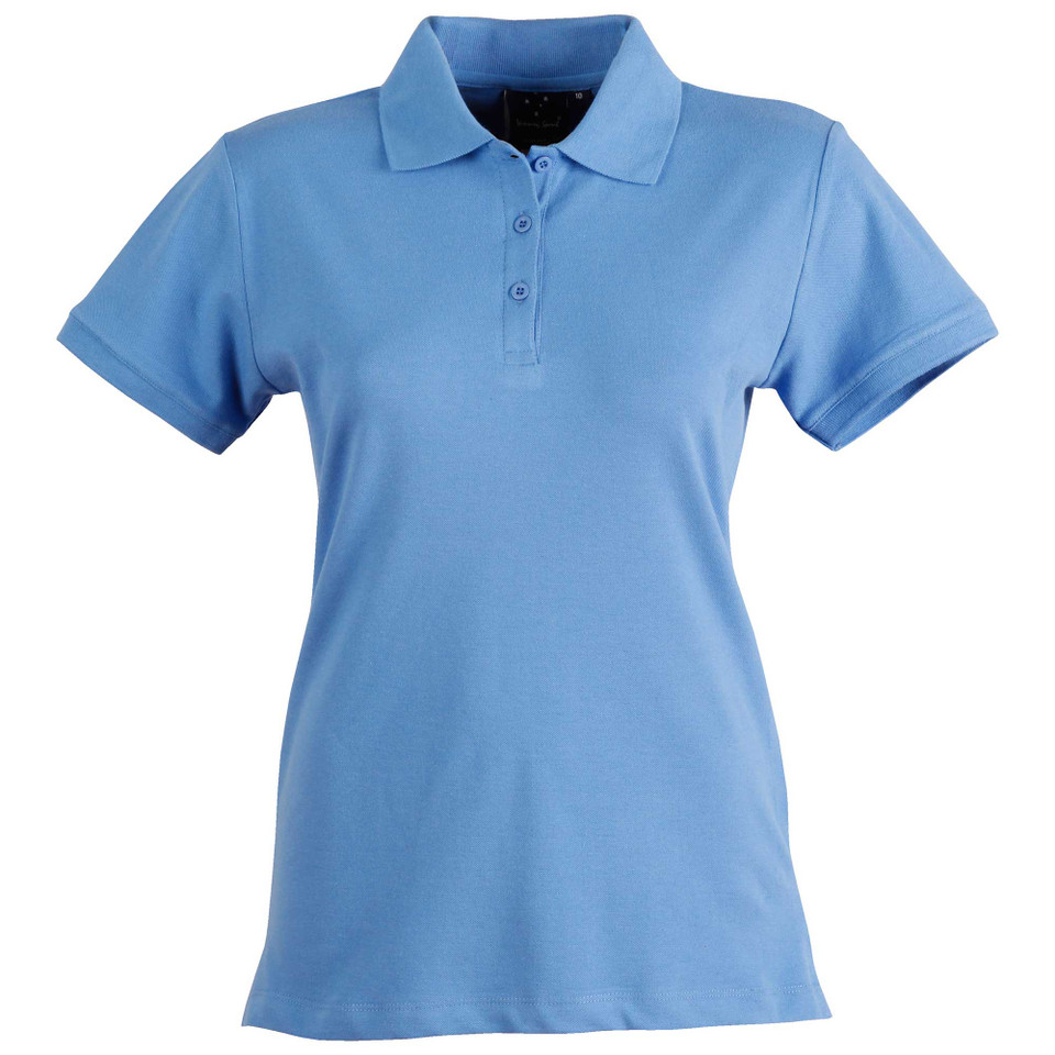 Sky blue women's cotton polo shirt with collar and button placket