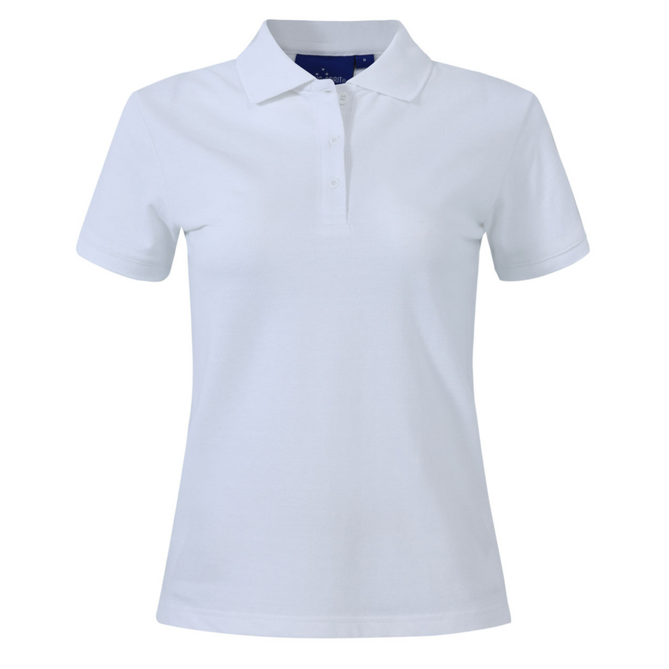 UPTON women's slim fit short sleeve cotton stretch pique polo shirt. This soft-feel, durable polo is shaped for the body and ideal for corporate uniform or casual wear.