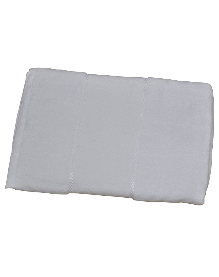 Folded white cotton velour beach towel with smooth flat surface, WS standard line