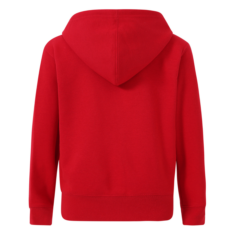 Red ZIPPO Kids Cotton Rich Full-Zip Hoodie, a warm fleece sweatshirt with a front zipper and hood, ideal for school uniforms or casual layering.