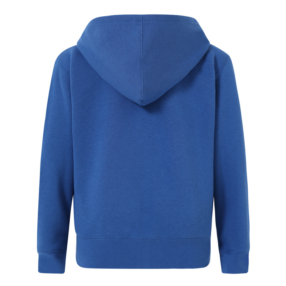 Royal ZIPPO Kids Cotton Rich Full-Zip Hoodie, a warm fleece sweatshirt with a front zipper and hood, ideal for school uniforms or casual layering.