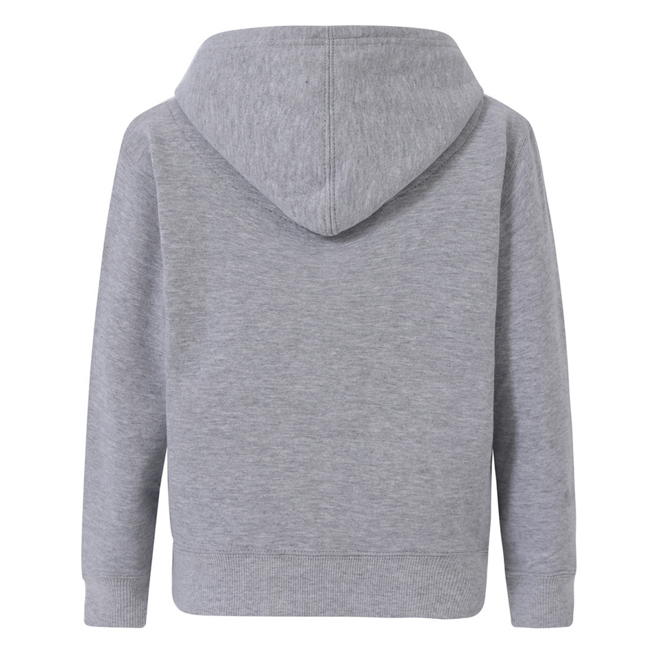 Grey ZIPPO Kids Cotton Rich Full-Zip Hoodie, a warm fleece sweatshirt with a front zipper and hood, ideal for school uniforms or casual layering.