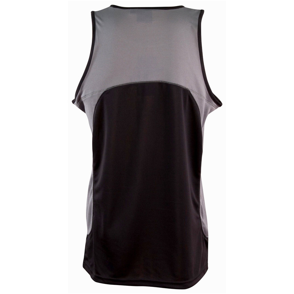 Black and charcoal grey contrast panel athletic singlet with side inserts