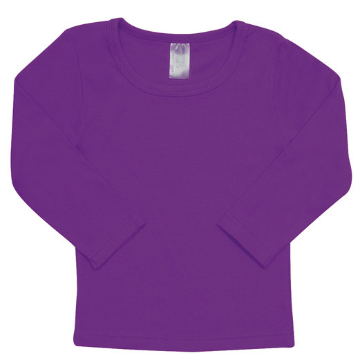 Purple organic cotton long sleeve children's t-shirt with crew neck on white background