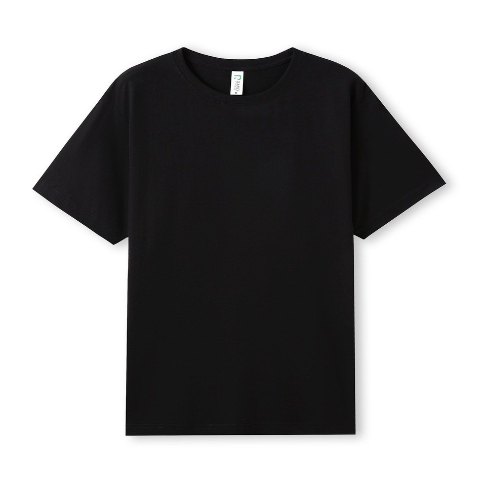 Black organic cotton slim fit t-shirt with crew neck and short sleeves on white background