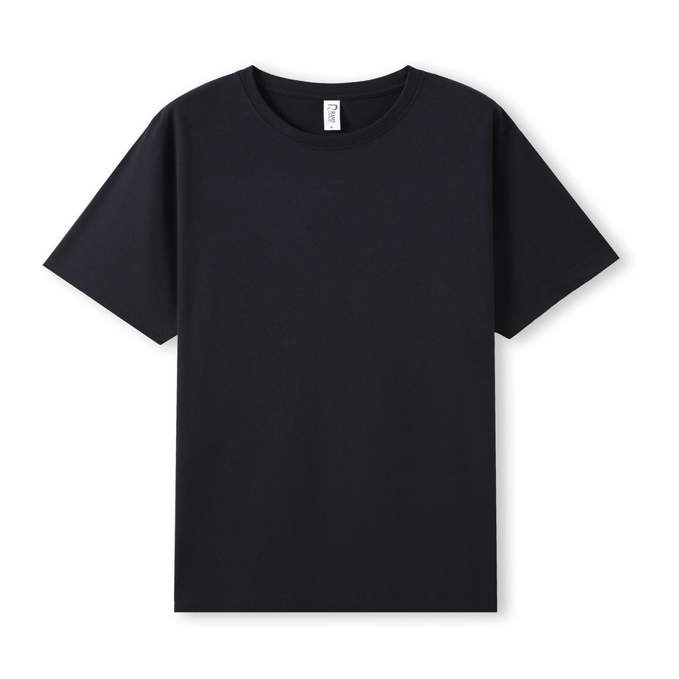 Black organic cotton slim fit crew neck tee with smooth flat front panel