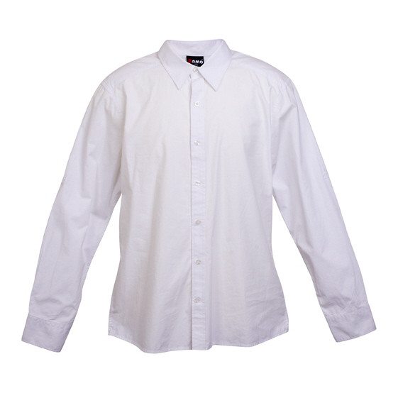 White long sleeve business shirt with button-down collar and full-length button placket