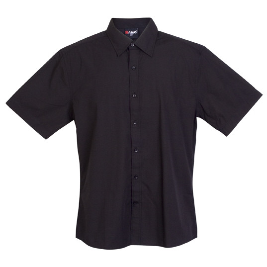 Black short sleeve business shirt with button front and chest pocket for corporate decoration