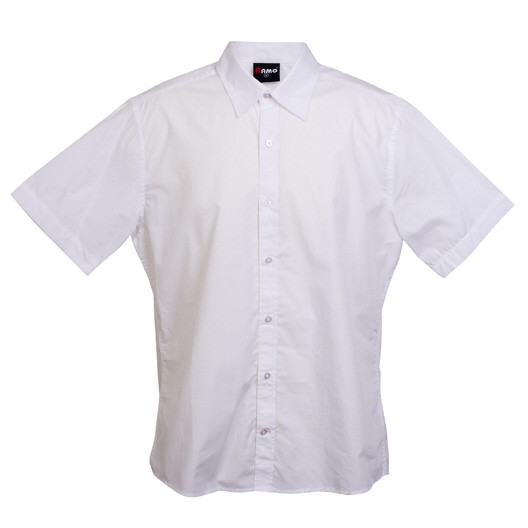 White short sleeve business shirt with collar and button-front placket for professional wear