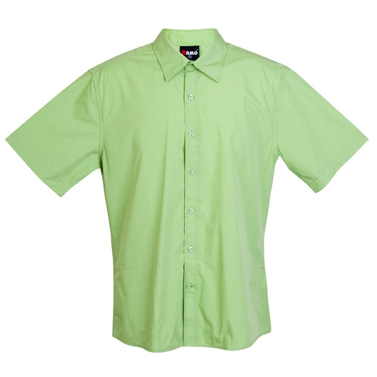 Light lime green short sleeve business shirt with collar and button-through front