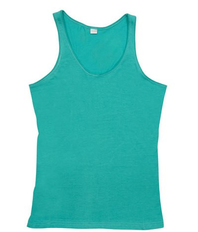 Turquoise women's singlet with scoop neckline and contoured seams