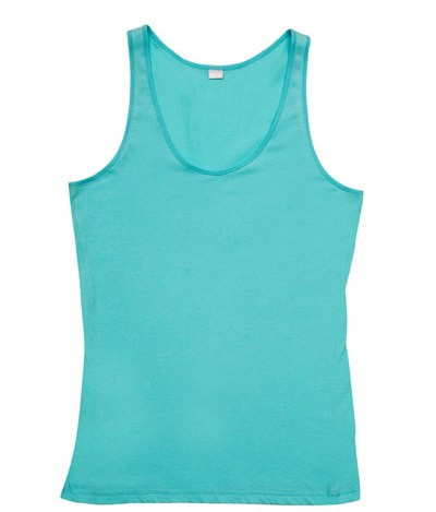 Aqua women's American-style singlet with wide straps and scoop neckline, flat lay