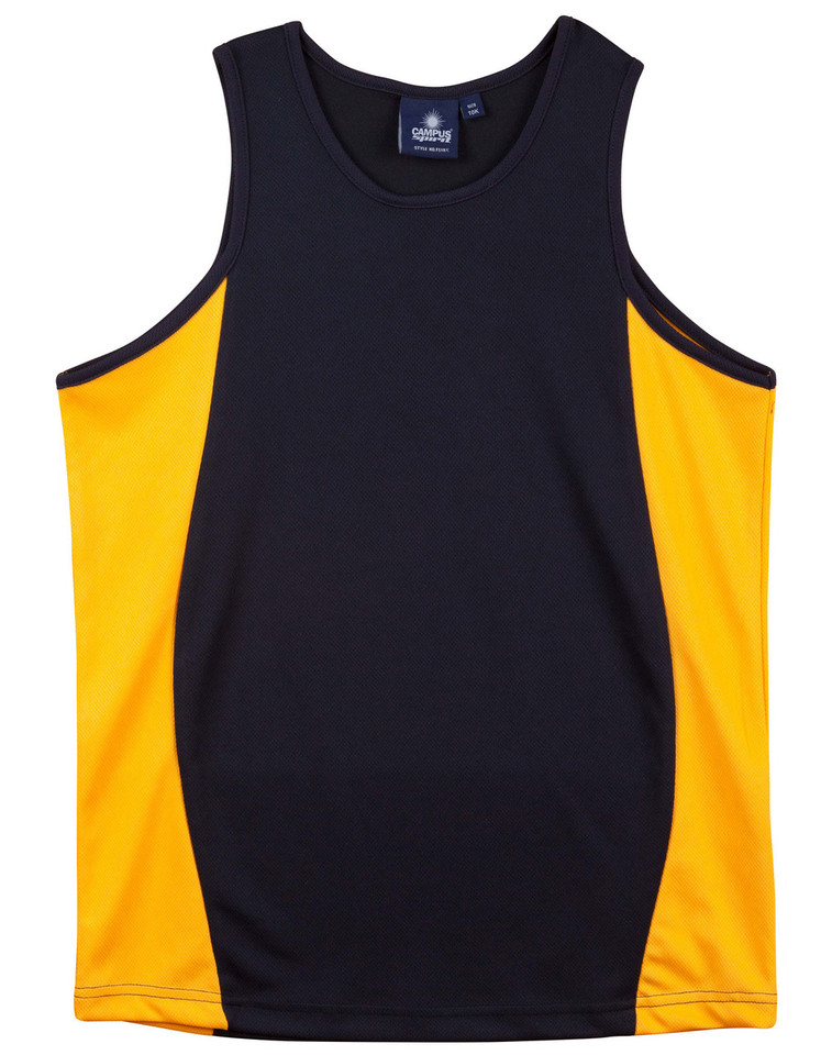 Bulk Buy Kids contrast sports singlet Navy/Gold Bulk Buy Kids contrast sports singlet Navy/Gold