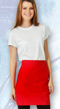 Plain SKILLET short waist apron (half bistro apron) made from durable, easy-care poly-cotton drill fabric, featuring a handy front pouch pocket for hospitality and uniform use.