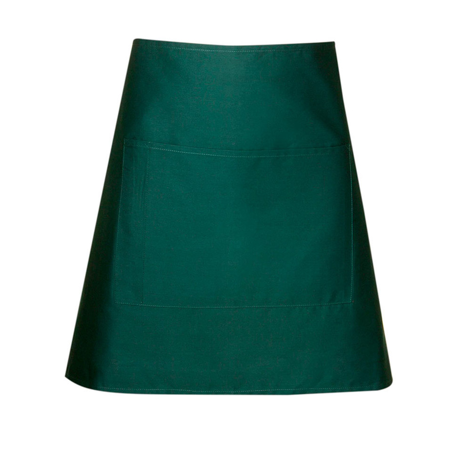 Bottle Green Plain SKILLET short waist apron (half bistro apron) made from durable, easy-care poly-cotton drill fabric, featuring a handy front pouch pocket for hospitality and uniform use.