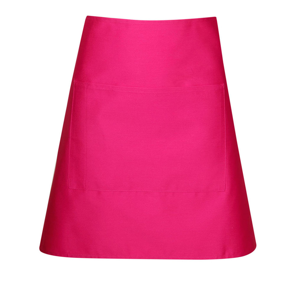 Hot Pink Plain SKILLET short waist apron (half bistro apron) made from durable, easy-care poly-cotton drill fabric, featuring a handy front pouch pocket for hospitality and uniform use.