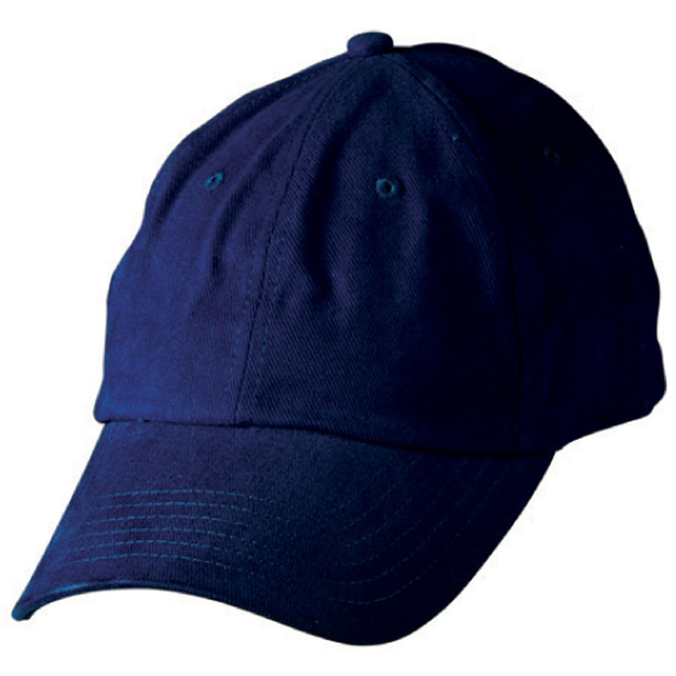 Navy blue unstructured cotton baseball cap with low profile crown and pre-curved peak