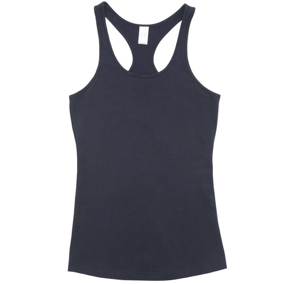 AUGUST Ladies 100% Cotton T-Back Singlet, a plain racerback gym top in soft cotton for fitness, screen printing, or wholesale bulk apparel | navy
