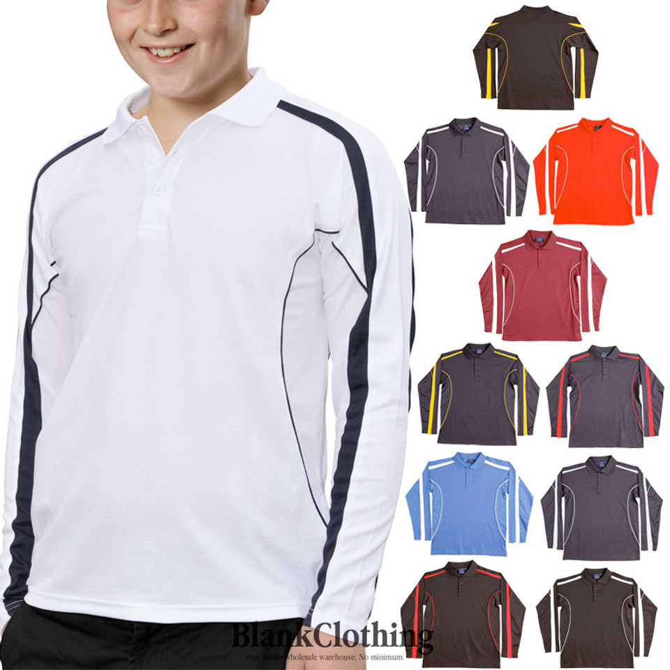 Kids quick dry contrast polo | long sleeves