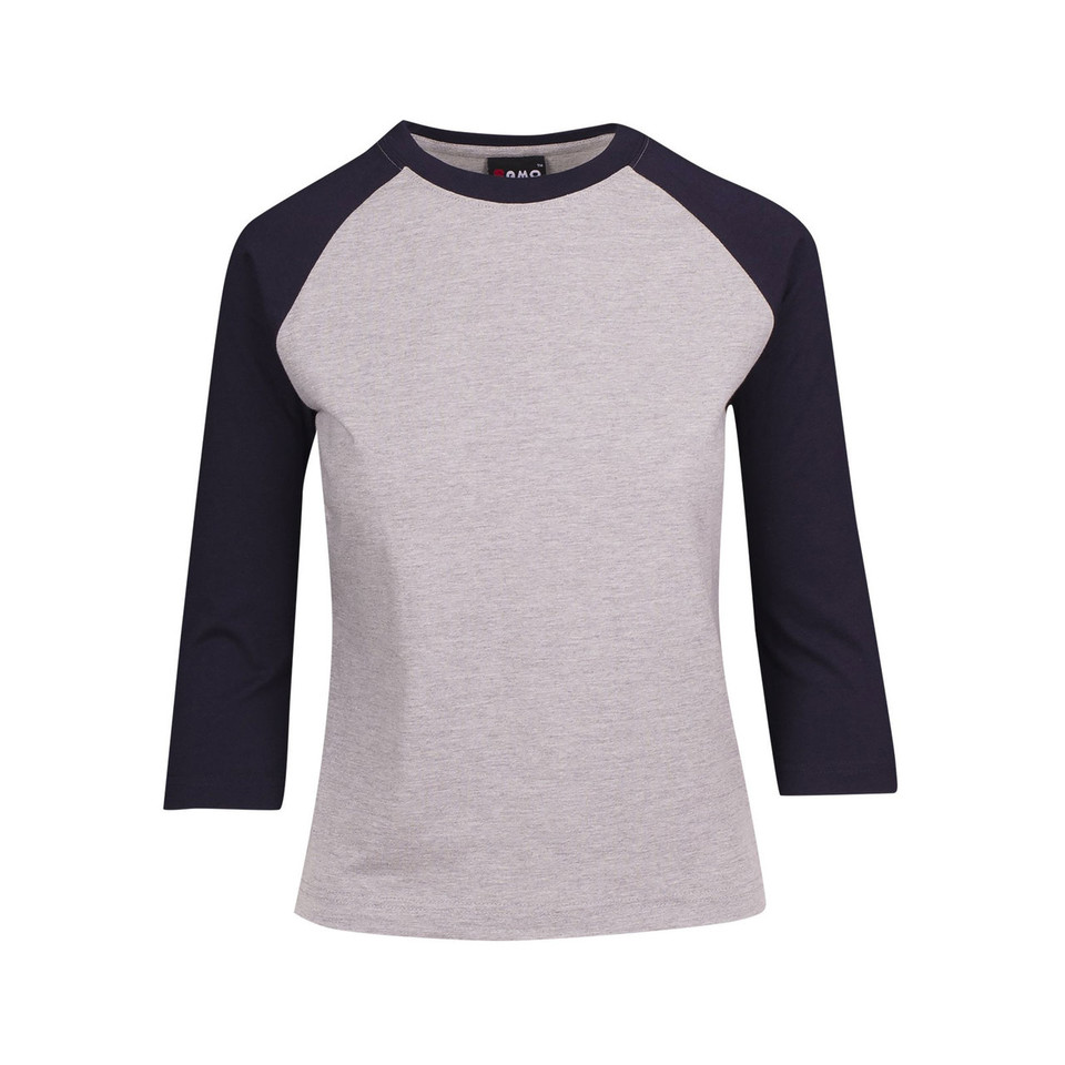 Plain Ladies Contrast Raglan Tshirts |  Grey Marl+Navy