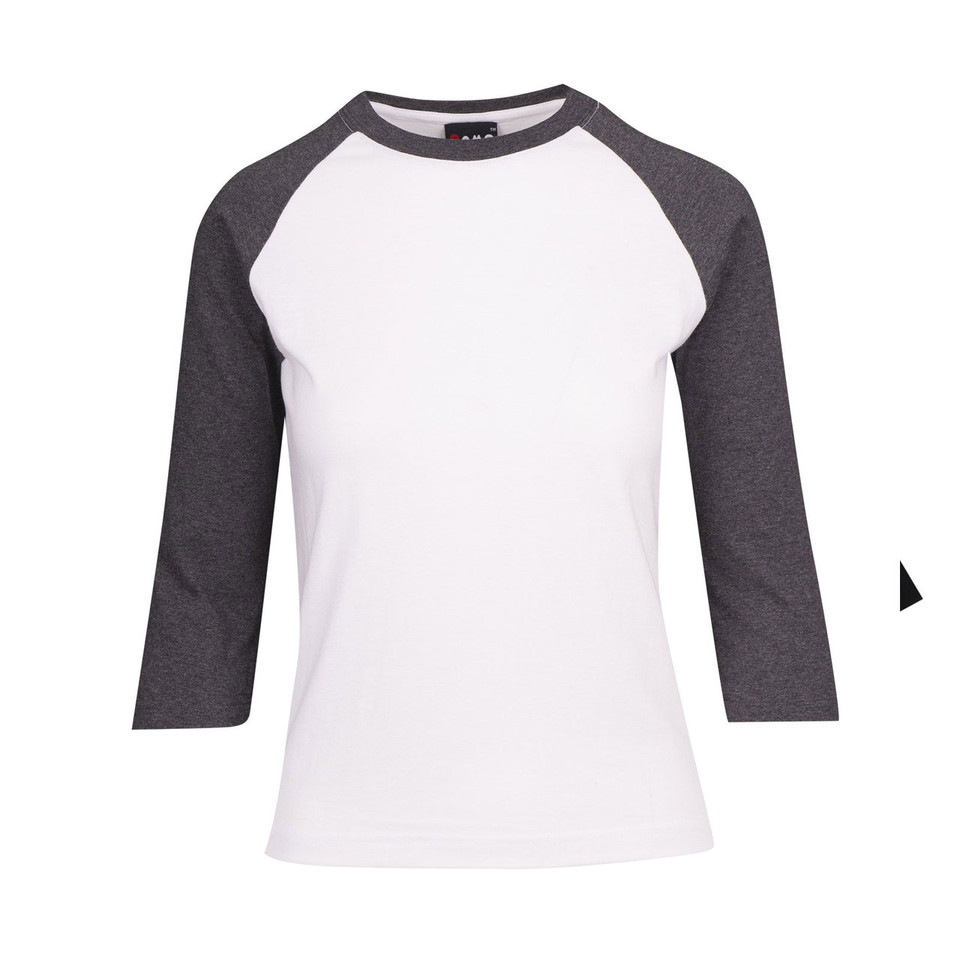 Wholesale Ladies 3/4 Raglan Tee | White + Dark Marl