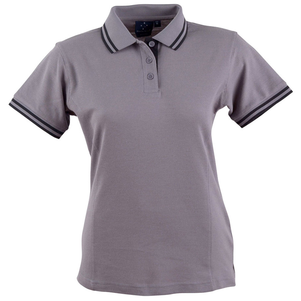 plain contrast trim polos | Grey + Black