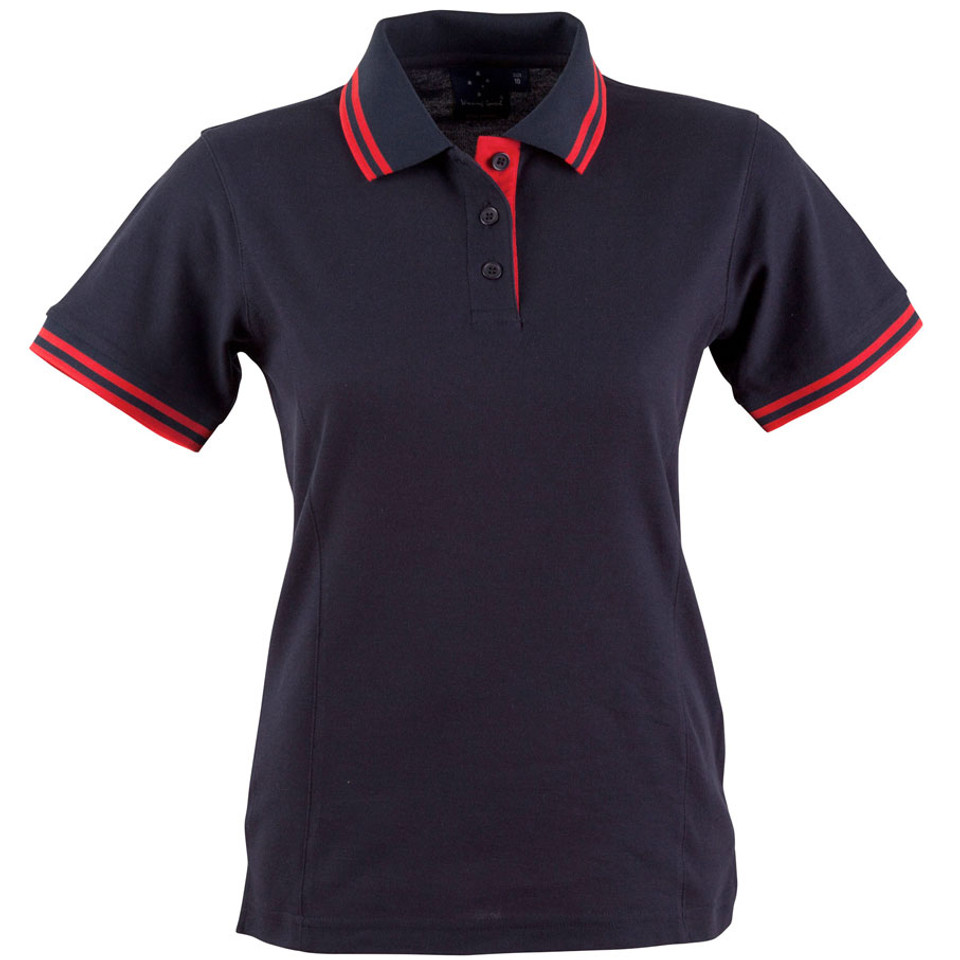 ladies quickdry contrast trim polo | navy + red