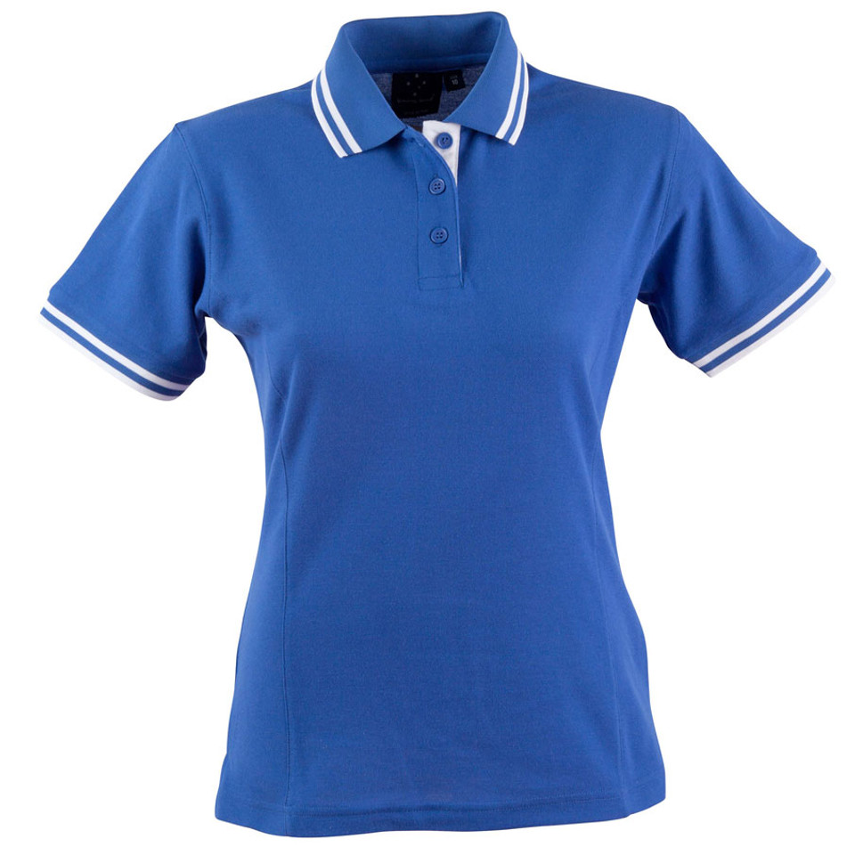 ladies quickdry contrast trim polo | royal + white