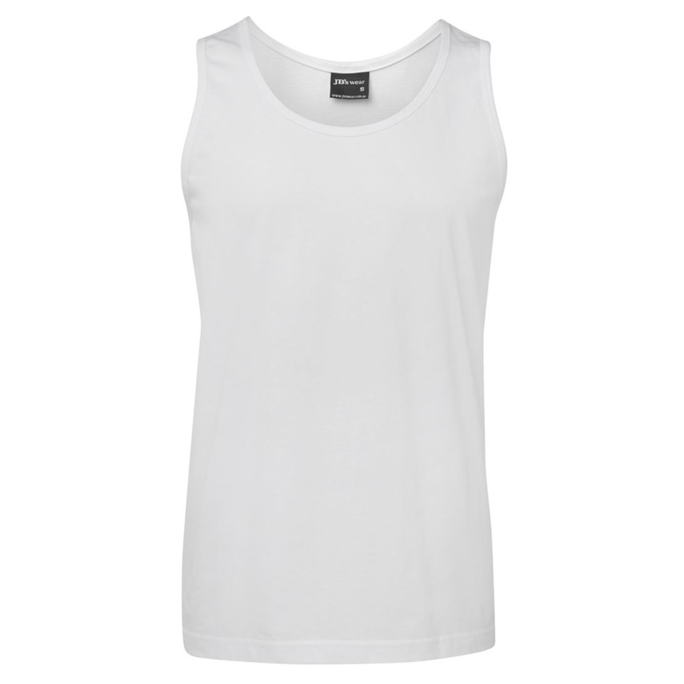 White cotton sleeveless tank top singlet with crew neckline and smooth decorating surface