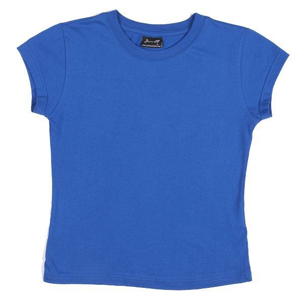 Royal blue ladies fitted cotton tee with crew neck and short sleeves, flat lay packshot