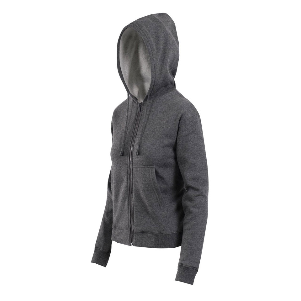 Dark Marl Mitch Plain Ladies Zipper Hoodie Jacket, a comfortable full-zip fleece hooded sweatshirt ideal for casual wear or corporate branding.