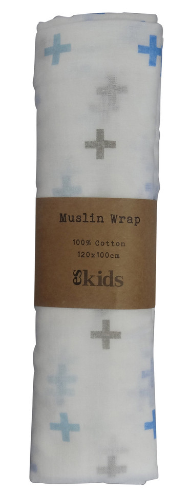 Bulk Buy Baby Muslin Cloth | Blue + Grey Cross Bulk Buy Baby Muslin Cloth | Blue + Grey Cross