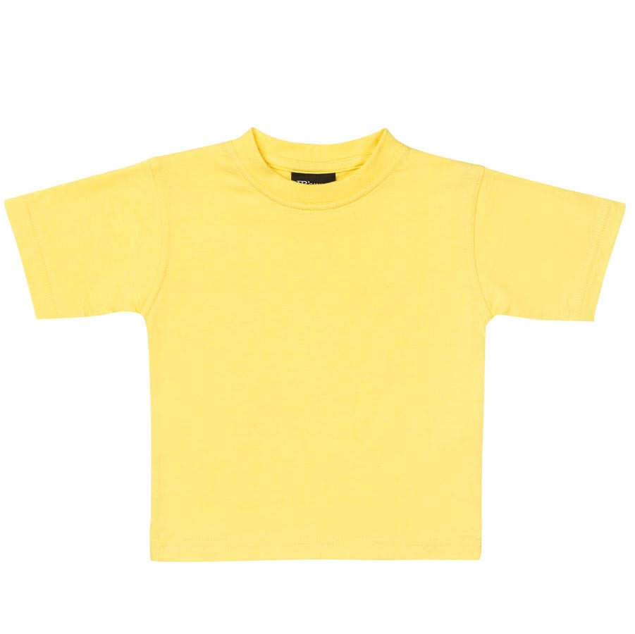 Pale yellow infant t-shirt with crew neck and short sleeves featuring smooth cotton construction