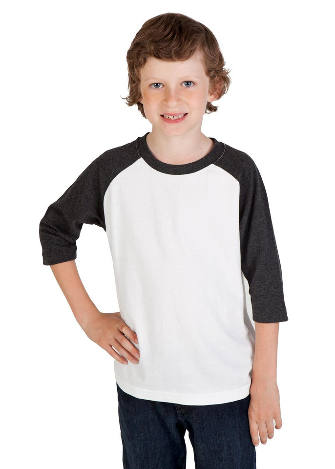 Marty Kids Baseball T-Shirt, a children's tee with contrasting raglan sleeves, ideal for casual wear, sports teams, or printing.