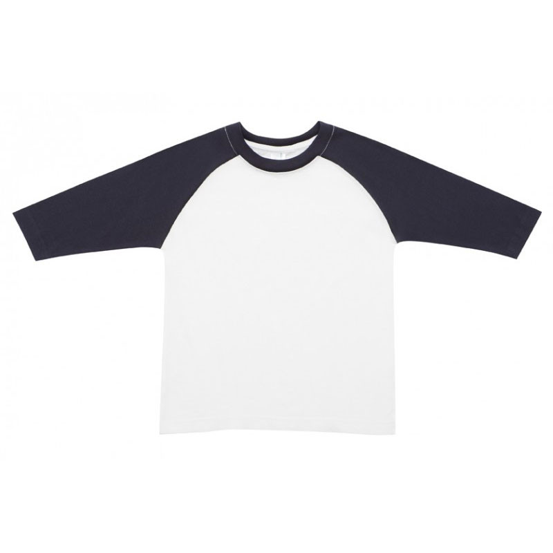 White body kids raglan tee with charcoal three-quarter sleeves and contrast crew neck