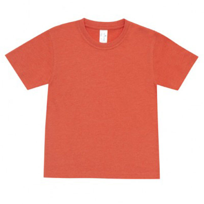 Coral marl kids t-shirt with crew neck and short sleeves on white background