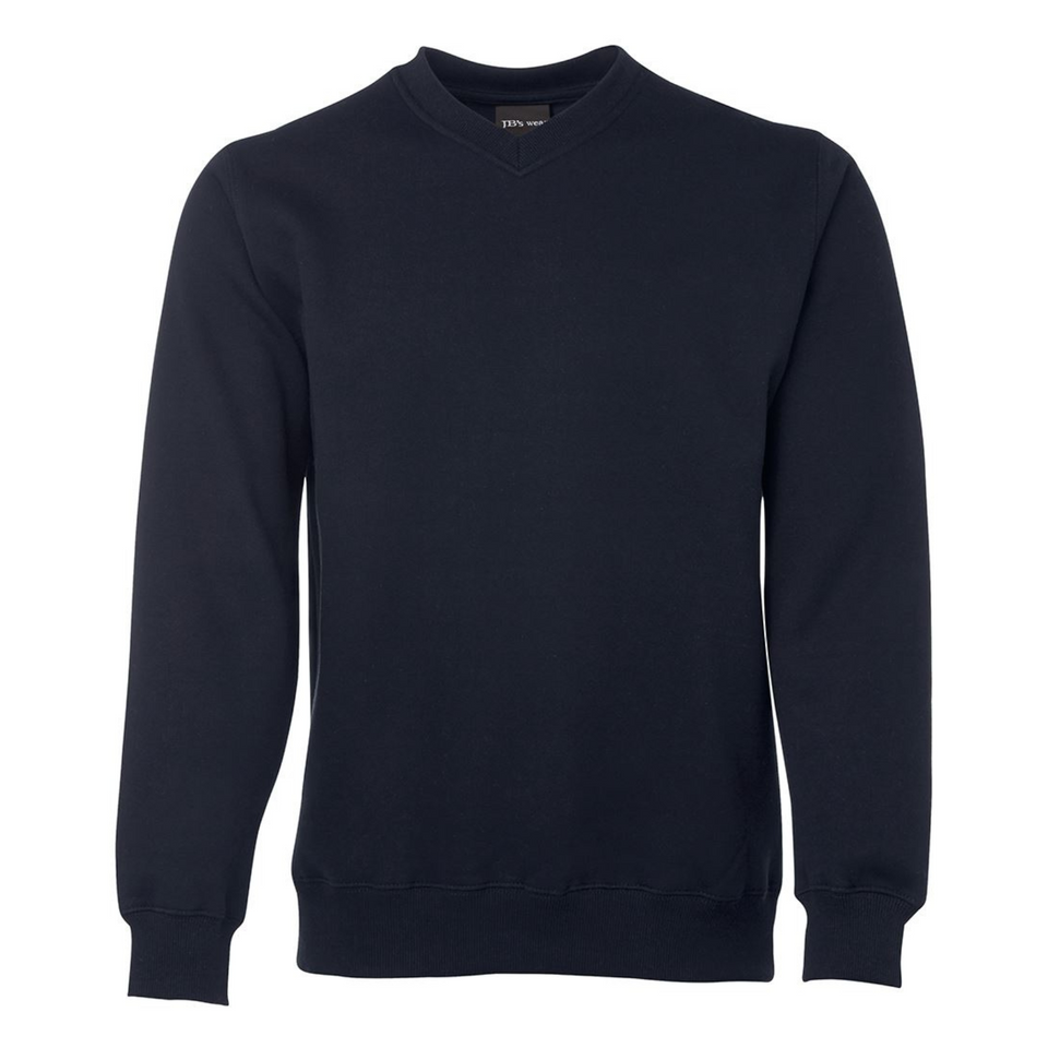 Navy Mulligan V-Neck Fleecy Jumper, a comfortable unisex pullover with a warm fleece interior and V-neckline, ideal for corporate or casual winter wear.