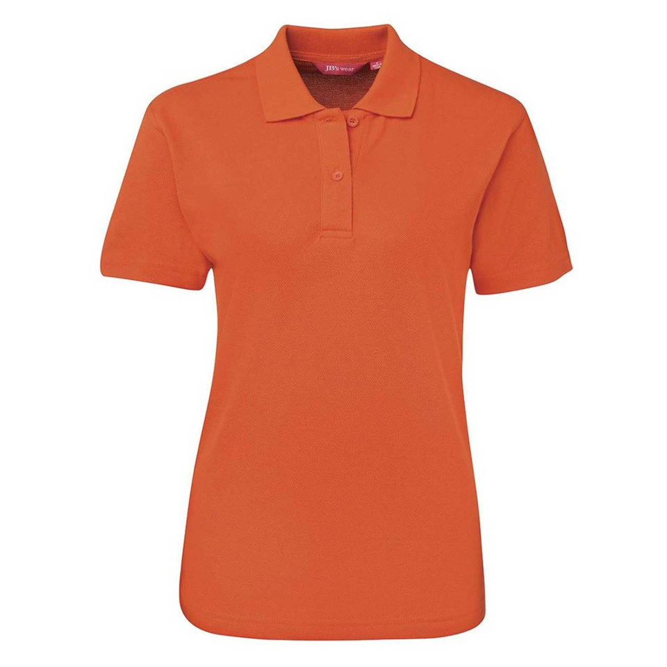 Orange Plain MATHILDA women's short-sleeve polo shirt in durable poly-cotton pique knit, featuring easy-care and comfortable fabric, ideal for uniforms and custom embroidery.