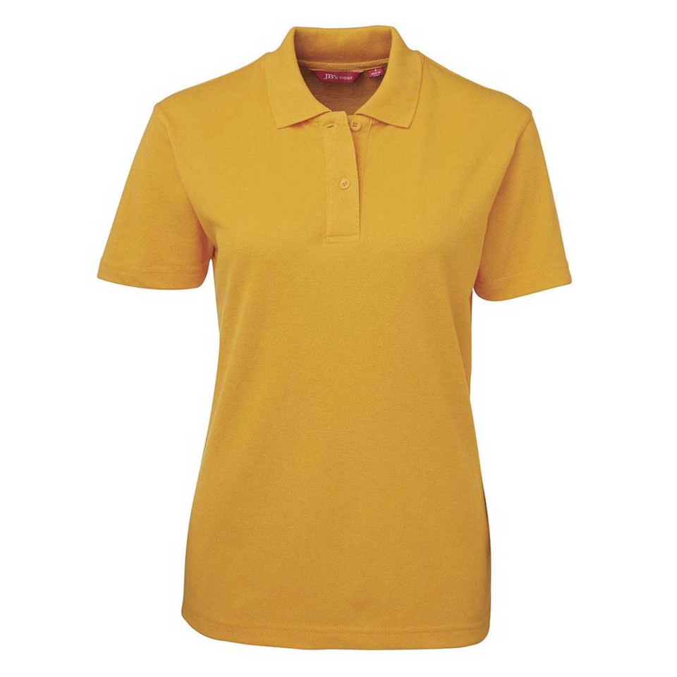 Gold Plain MATHILDA women's short-sleeve polo shirt in durable poly-cotton pique knit, featuring easy-care and comfortable fabric, ideal for uniforms and custom embroidery.