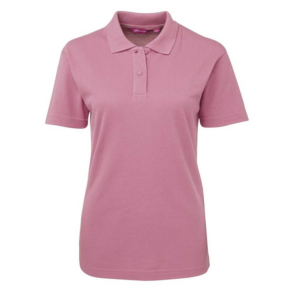 Dusty pink women's pique polo with classic collar and button placket