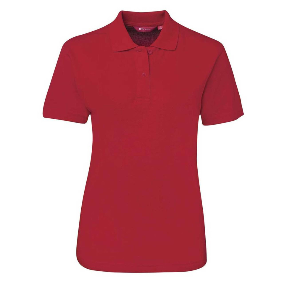 Red Plain MATHILDA women's short-sleeve polo shirt in durable poly-cotton pique knit, featuring easy-care and comfortable fabric, ideal for uniforms and custom embroidery.