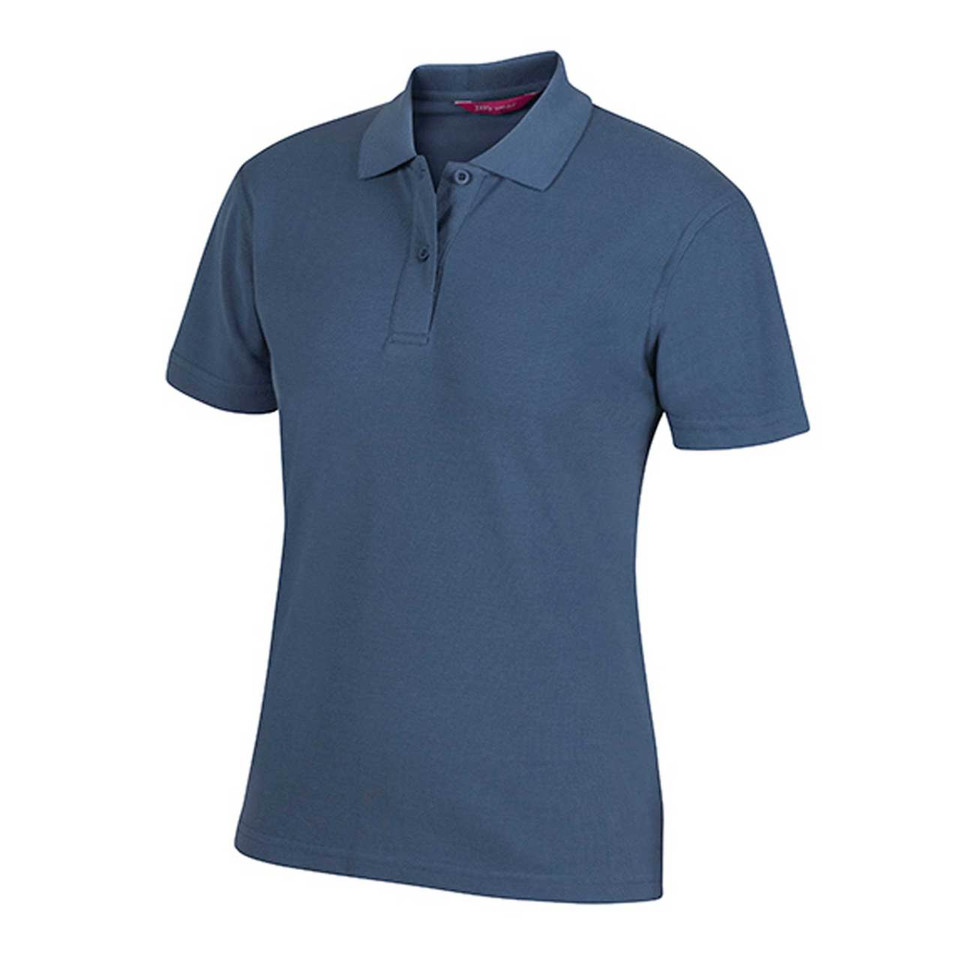 Indigo Plain MATHILDA women's short-sleeve polo shirt in durable poly-cotton pique knit, featuring easy-care and comfortable fabric, ideal for uniforms and custom embroidery.