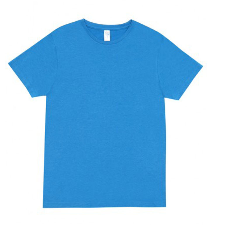 Heather royal blue crew neck t-shirt with short sleeves and vintage marl texture on flat lay