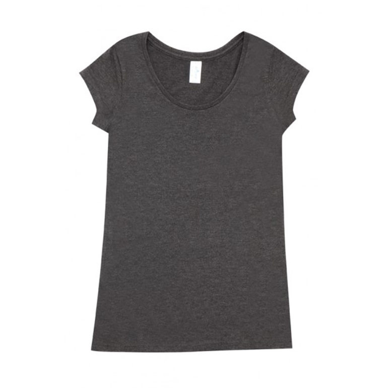 Charcoal grey marl scoop neck tee with capped sleeves and vintage wash finish
