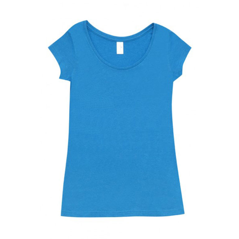 Azure blue women's scoop neck tee with cap sleeves and vintage marl texture finish