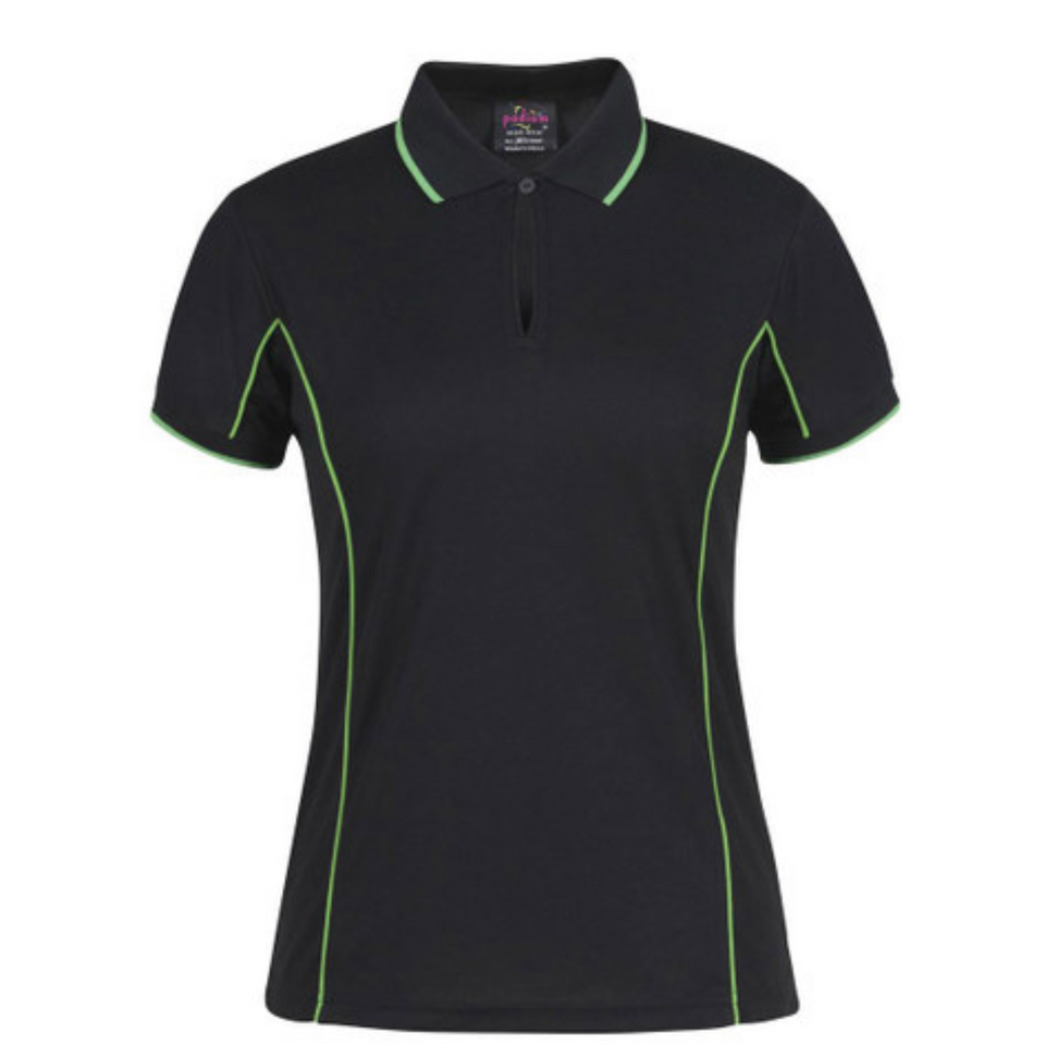 Black Pea Green Addison ladies quick-dry moisture-wicking polo shirt with contrast piping detail, made from pique knit fabric for sports, team uniforms, and workwear.