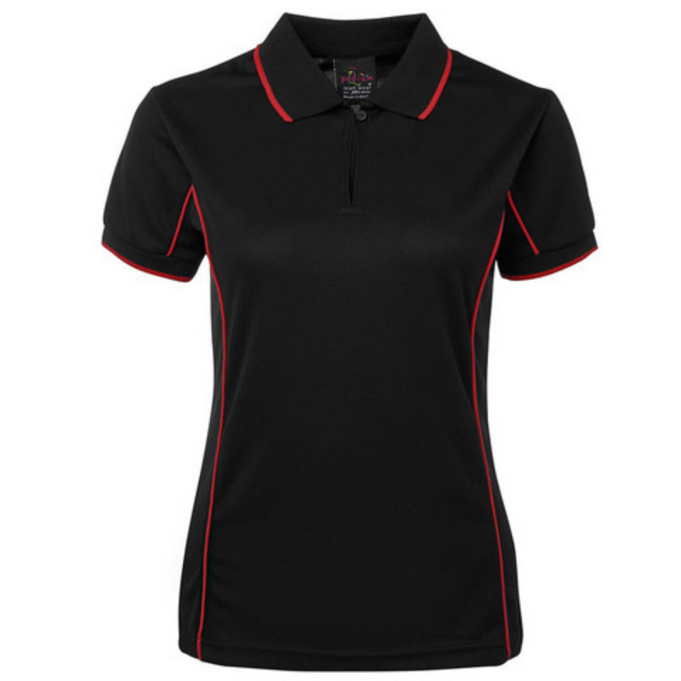 Black Red Addison ladies quick-dry moisture-wicking polo shirt with contrast piping detail, made from pique knit fabric for sports, team uniforms, and workwear.